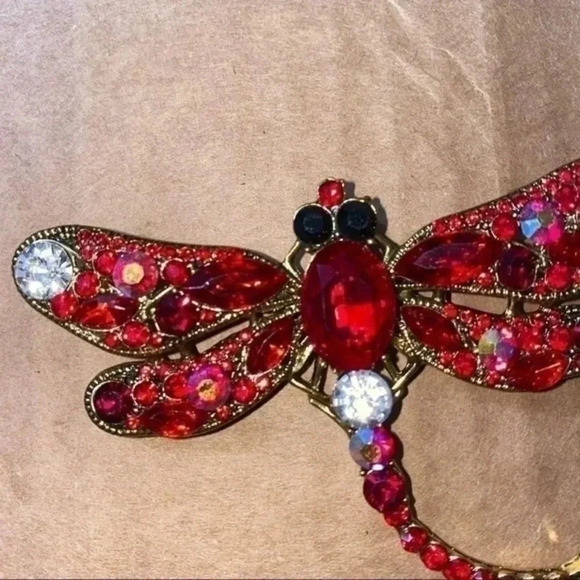 Dragonfly crystal brooch red - Picture 2 of 4